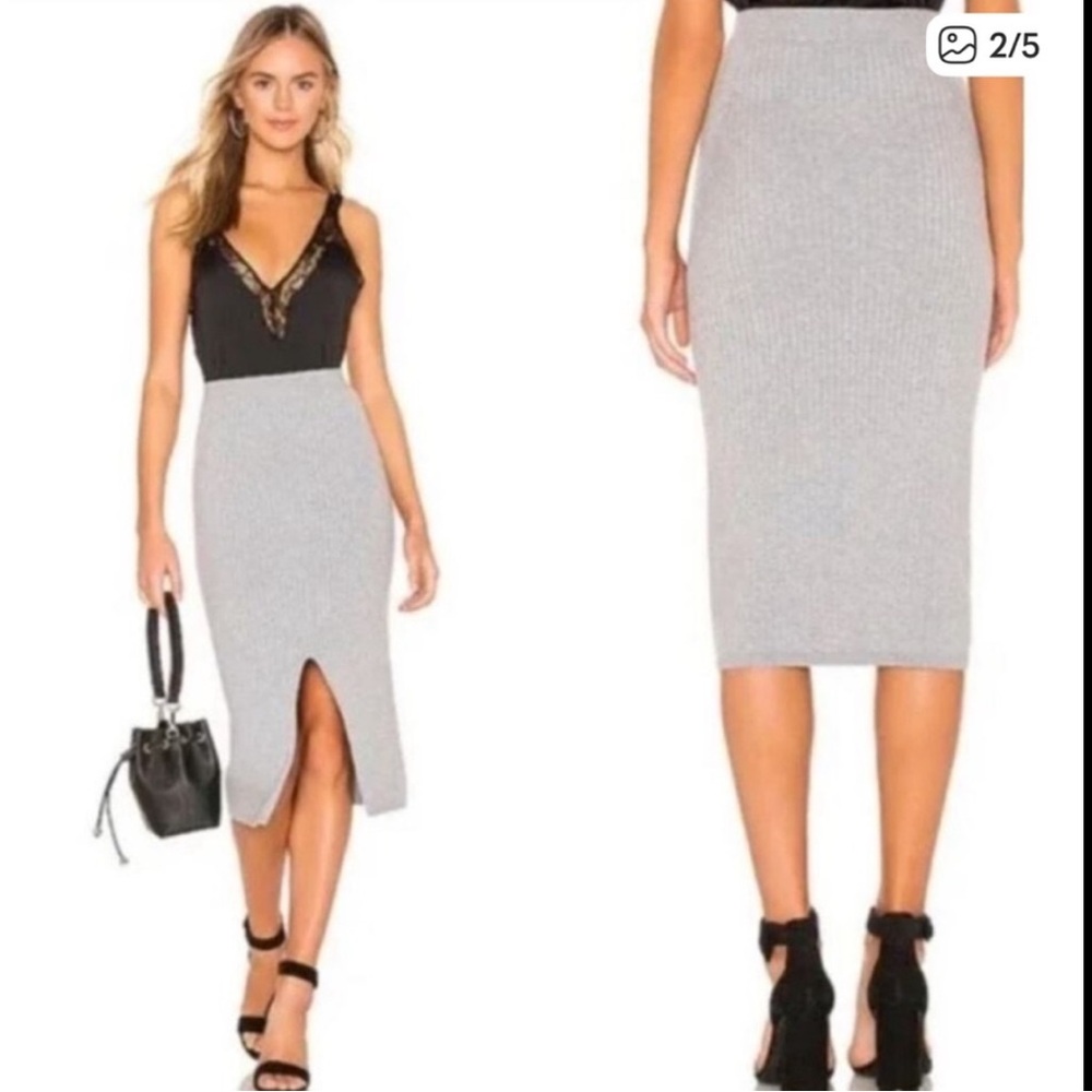 Free People Skyline Ribbed Midi Skirt in Grey